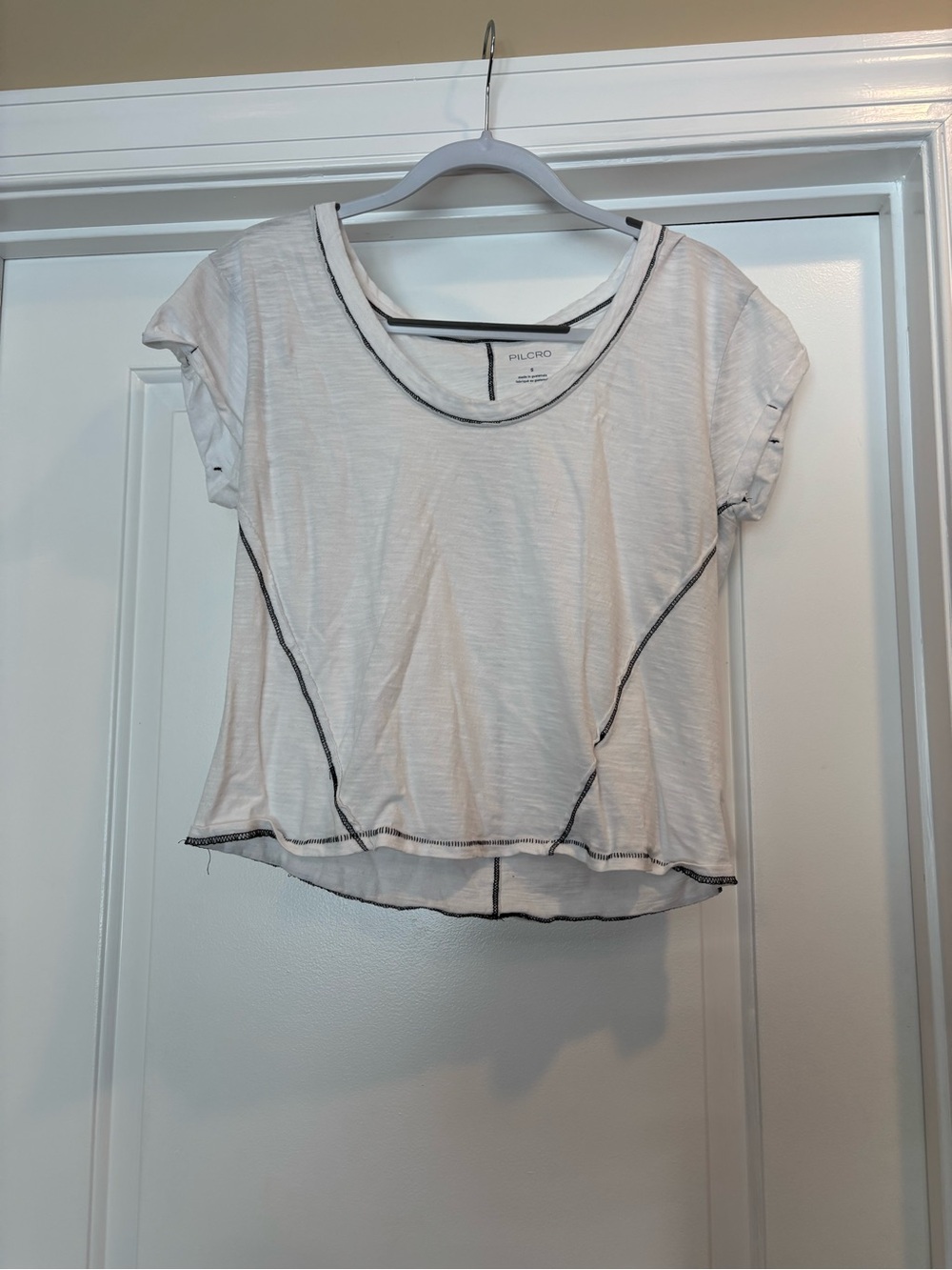Pilcro White Cropped Tee with Black Contrast Trim